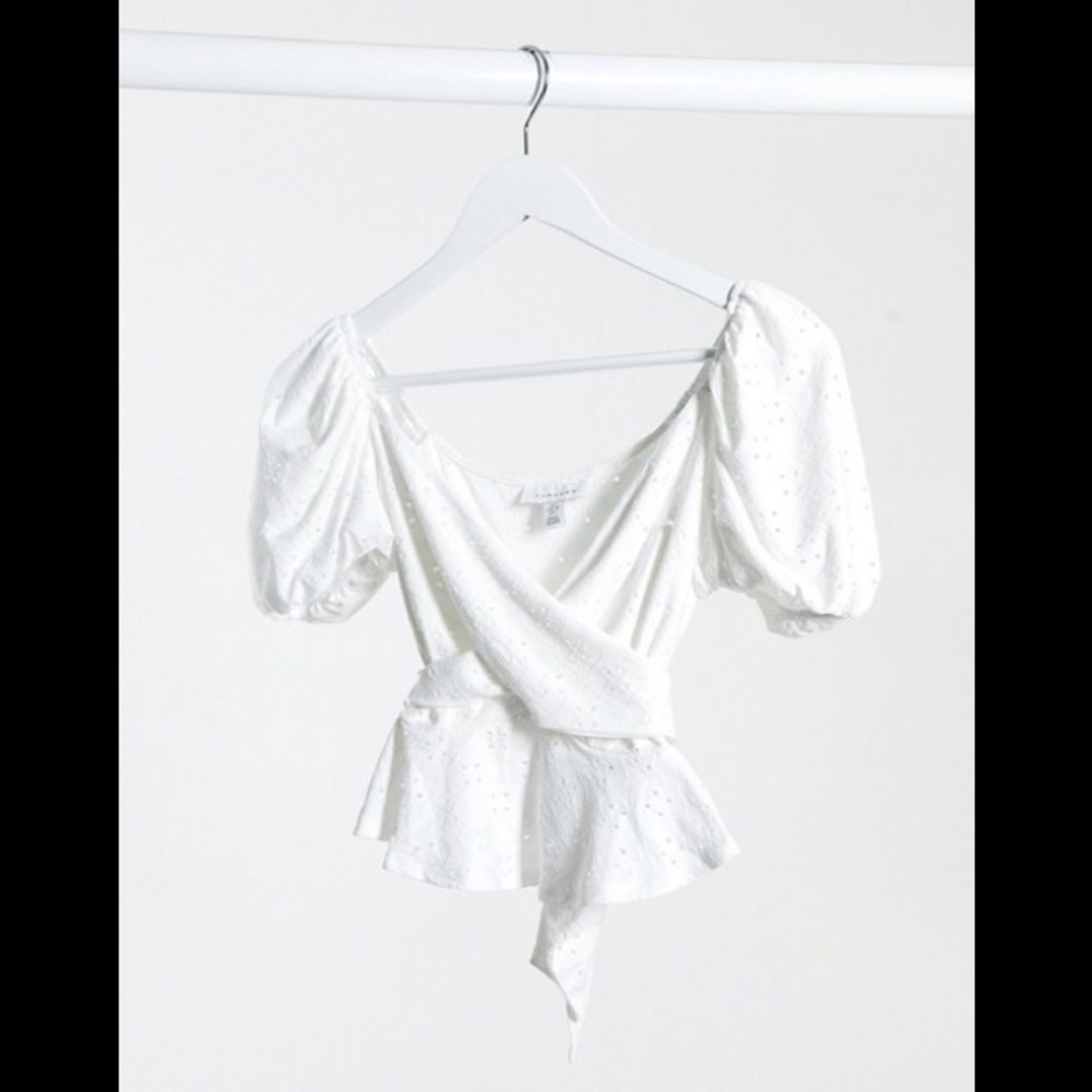 Topshop sz 2 white broderie eyelet wrap top